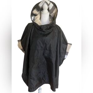 Black Hooded Poncho with Plaid Lining